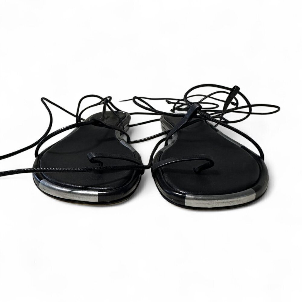 Isabel Marant Jeiro Women's Strappy Black, Silver Leather Flat Sandals Sz 38 NEW